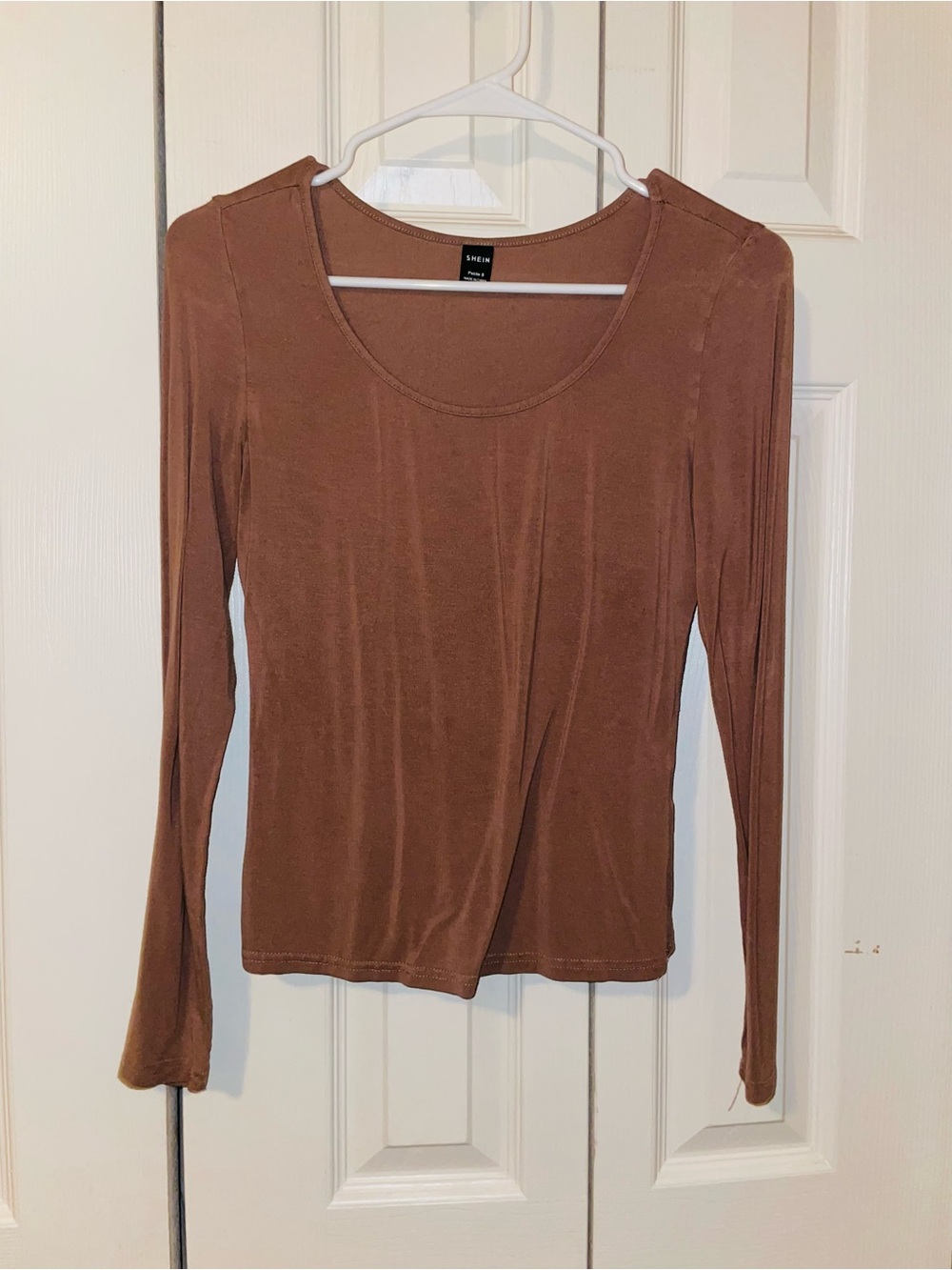 SHEIN Rust Brown Scoop Neck Long Sleeve Tee